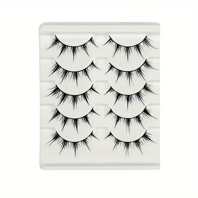 5 Pairs of Anime-Style False Eyelashes, Dramatic Demon-Style Cartoon False Eyelashes D-Curve, Reusable
