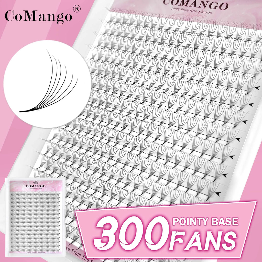 CoMango Wispy Pointy Base Premade Russian  Fans 3D 6D 10D 12D 14D 16D Lashes Extension 300 Fans False Mink Eyelashes