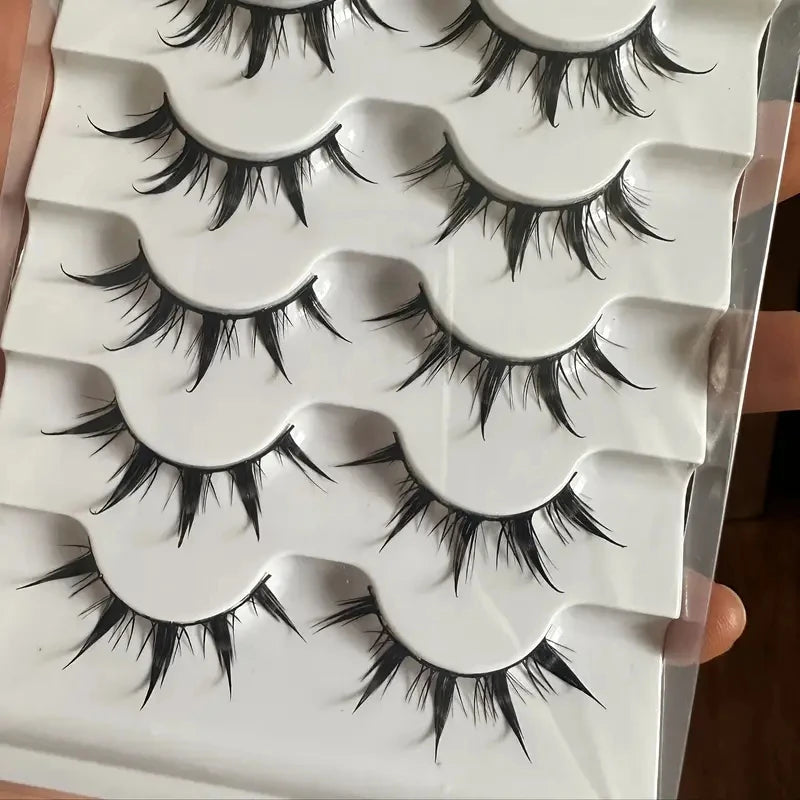 5 Pairs of Anime-Style False Eyelashes, Dramatic Demon-Style Cartoon False Eyelashes D-Curve, Reusable