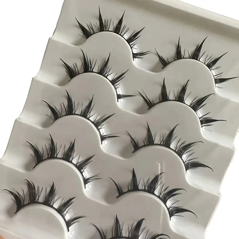 5 Pairs of Anime-Style False Eyelashes, Dramatic Demon-Style Cartoon False Eyelashes D-Curve, Reusable