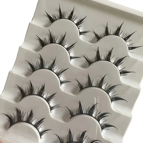 5 Pairs of Anime-Style False Eyelashes, Dramatic Demon-Style Cartoon False Eyelashes D-Curve, Reusable